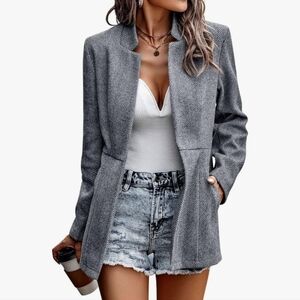 Women's Casual Business Open Front Long Sleeve Notch Lapel Office Blazer Jacket